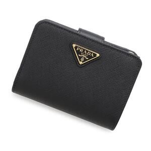 Prada Bi fold Wallet Saffiano Triangle Leather Black